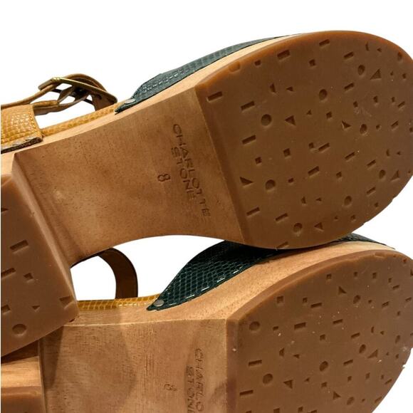 Charlotte Stone Maude Leather Platform Clogs Emerald And Caramel Size 8 - Picture 15 of 15